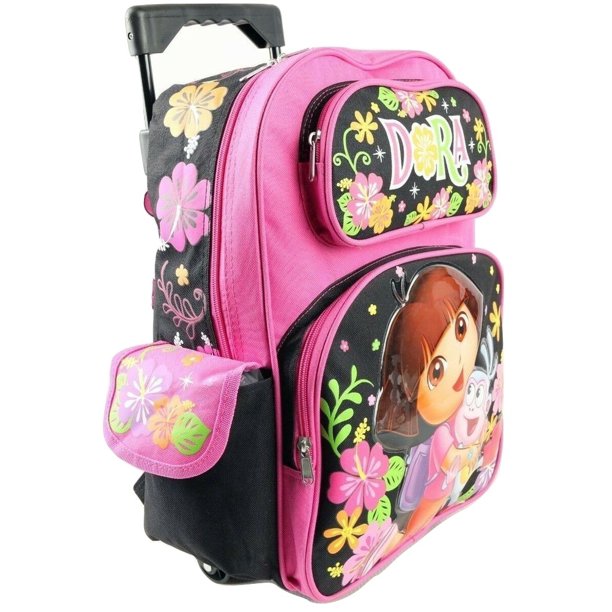 Dora the Explorer Backpack Large Rolling 16 inch Pink Black