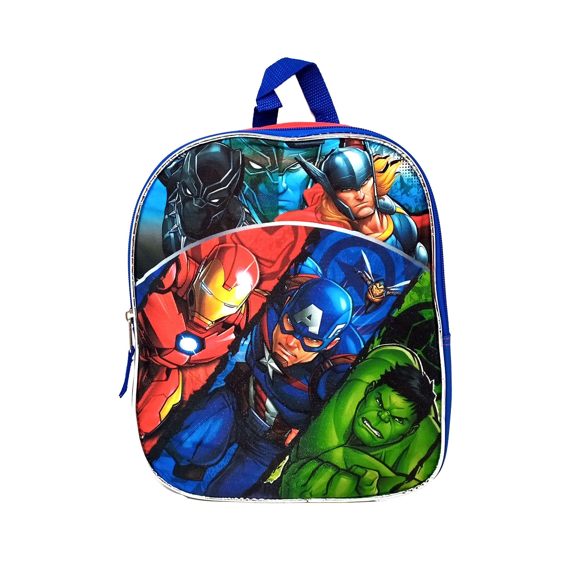 avengers marvel mini backpack 11" Bag | School Supplies for Kids US Exclusive is made of faux leather and features top zipper closure and a front zippered pocket Avengers Marvel Mini Backpack