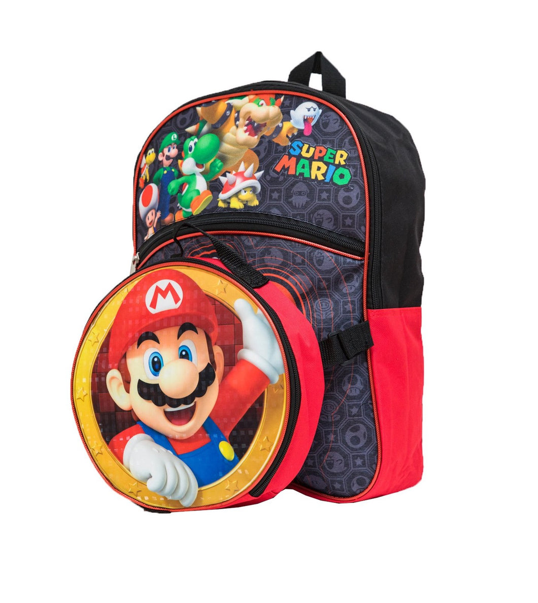Super Mario Backpack Large 16 inch and Circle Lunch Bag Set
