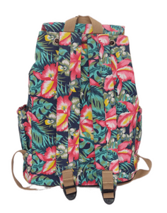 Bravo! Backpack Rucksack Drawstring (Tropical Flowers, Blue Navy)