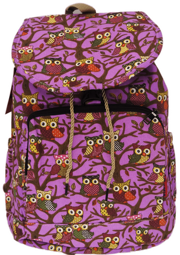 Bravo! Backpack Rucksack Drawstring (Owl, Purple 2)
