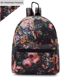 Bravo! Fashion Design Leatherette 12" Backpack (Oil Painting Flowers)