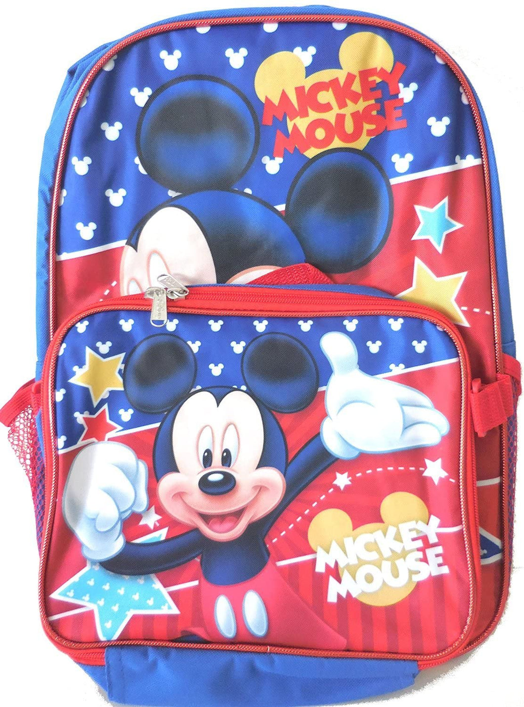 Disney Mickey Mouse Red & Blue 16 Inch Large Backpack w/ Detachable Lunch Kit