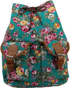 Bravo Vintage Women Canvas Travel Satchel Shoulder Bag Backpack Rucksack - Rose Teal