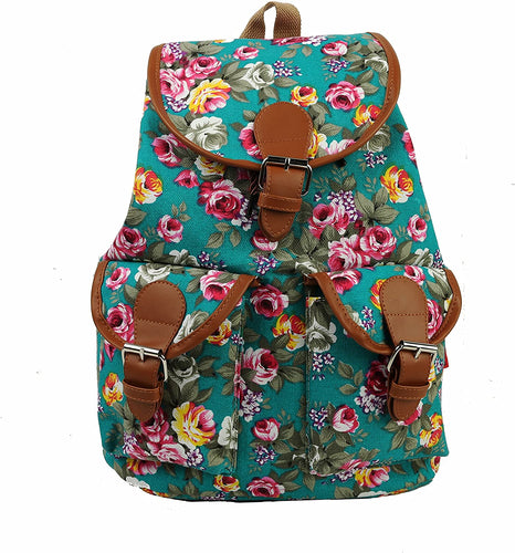 Bravo Vintage Women Canvas Travel Satchel Shoulder Bag Backpack Rucksack - Rose Teal