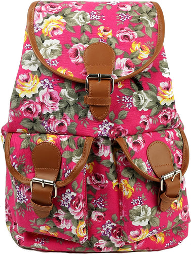 Bravo Vintage Women Canvas Travel Satchel Shoulder Bag Backpack Rucksack - Rose Peach