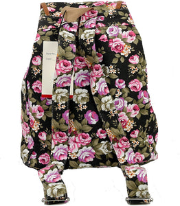 Bravo Vintage Women Canvas Travel Satchel Shoulder Bag Backpack Rucksack - Rose Black