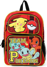 Team Pokemon Red 16" Inch Pikachu Charmander and Squirtle Backpack School Bag